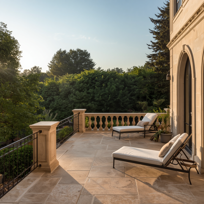 Terrasse extérieur en travertin opus – carreleur Poitiers